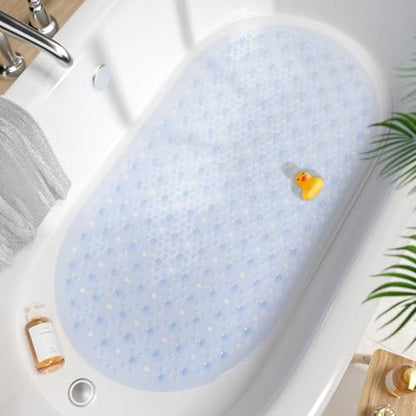 HITSLAM Bathtub Mat Non Slip, 27x15 Inch Bubble Oval Bath Tub Mat for Bathroom, Machine Washable Shower Mat with Suction Cups and Drain Holes, Clear - color: Clear, size: 27" x 15" (Oval)