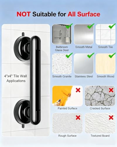 Grab Bars for Bathtubs and Shower (2 Pack), 11 Inch Shower Handle Bathroom Safety Suction Grab Bar for Bathtub for Elderly & Children