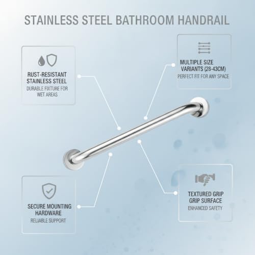 Stainless Steel Bathroom Grab Bar, Silver Textured Grip Handrail for Shower and Bathtub, Durable Wall Mount Rail - size: 11.81 x 1.26 x 2.95 in