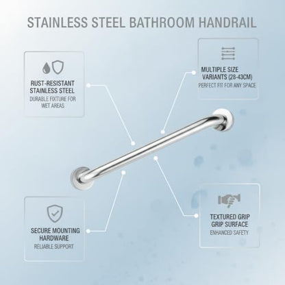 Stainless Steel Bathroom Grab Bar, Silver Textured Grip Handrail for Shower and Bathtub, Durable Wall Mount Rail - size: 11.81 x 1.26 x 2.95 in