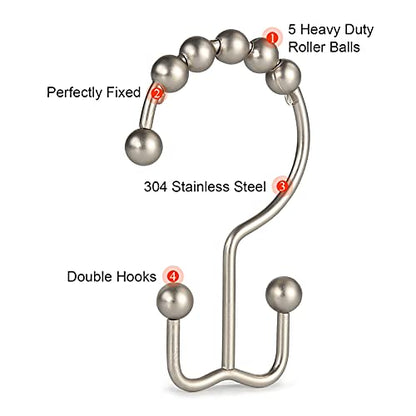 Shower Curtain Hooks, Goowin Shower Curtain Rings, Stainless Steel Shower Curtain Hooks Rust Proof Free Sliding Double Shower Hooks for Curtain, Shower Curtains & Liners (Matte Nickel) - color: Matte Nickel