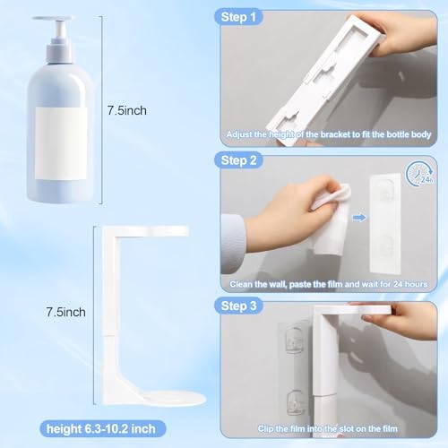 Single Bottle Wall Mount Bracket with Adhesive Pads - 11 Lbs Heavy Duty No Drill Soap Dispenser Holder for Bathroom & Kitchen - Rustproof, Floating Design for Shampoo/Lotion