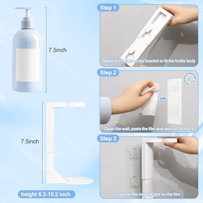 Single Bottle Wall Mount Bracket with Adhesive Pads - 11 Lbs Heavy Duty No Drill Soap Dispenser Holder for Bathroom & Kitchen - Rustproof, Floating Design for Shampoo/Lotion