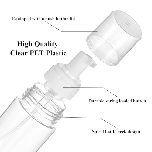 2Pcs 3.4oz Foam Pump Bottle, Empty Plastic Travel Foaming Soap Dispenser for Hand Soap, Shampoo, Facial Cleansers (100ml/Clear) - size: 100ml-2pcs