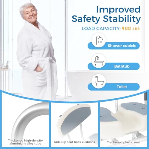 FAHKNS Senior Bathing Chair Swivel Shower Chair with Arms and Back, 400 lbs Heavy Duty U-Shape Seat for Inside Tub, Height Adjustable Safety Bath Seat for Elderly and Disabled - color: Grey