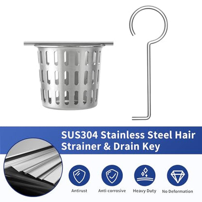 Hair Catcher Hair Strainer, 304 Stainless Steel Filter | w/Stainless Drain Key Lifting Hook, Hair and Debris Trap for Bernkot Square Linear Shower Drain