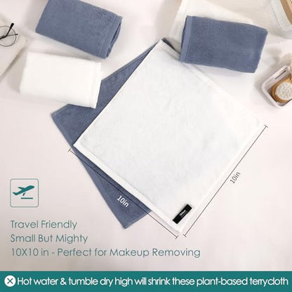 Baby Washcloths 12 Pack,Super Soft Face Towels,10''x10'',White+Slate Blue | 100% Viscose,Gently Wash Face and Body,Skin Friendly,Easy Rinsed,Hanging Loop,Quick Dry,Newborn Kid Toddler Bath Shower Gift - color: White & Slate Blue, size: 10x10 inch-12 Pack