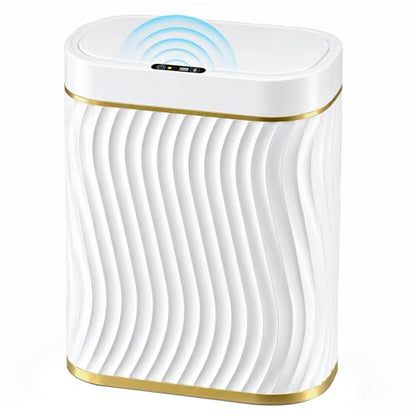 Ogikey Bathroom Trash Can with Lid, 5 Gallon Automatic Touchless Garbage Can, Motion Sensor Smart Trash Bin, Slim Waterproof Waste Bin for Living Room, Bedroom, Office, Kitche - color: 5 gallon-white gold