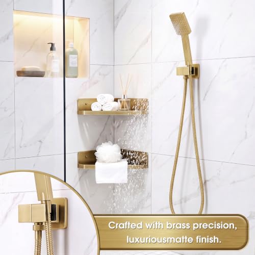 Shower Head Holder, Brass Handheld Showerhead Holder Bathroom Fixtures Wall Mounted Supply Elbow with Adjustable Shower Wand Bracket(Brushed Gold) - color: Brushed Gold