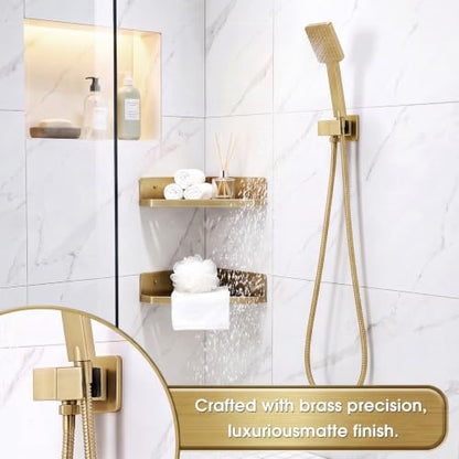Shower Head Holder, Brass Handheld Showerhead Holder Bathroom Fixtures Wall Mounted Supply Elbow with Adjustable Shower Wand Bracket(Brushed Gold) - color: Brushed Gold
