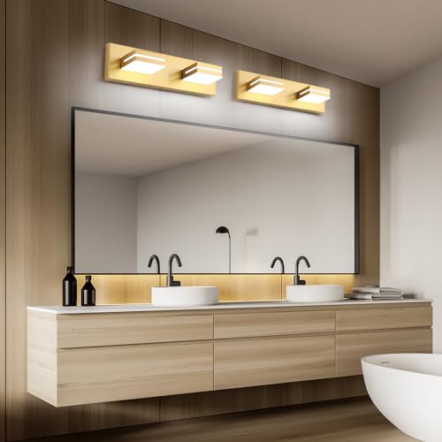 SineRise LED Modern Bathroom Vanity Light Fixtures, Modern Acrylic Bathroom Wall Lighting Fixtures Over Mirror, 2-Light, 15.5-Inch, Gold, 100%-0% White - color: Gold, 100%-0% White, size: 2-Light, 15.5-Inch