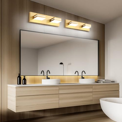 SineRise LED Modern Bathroom Vanity Light Fixtures, Modern Acrylic Bathroom Wall Lighting Fixtures Over Mirror, 2-Light, 15.5-Inch, Gold, 100%-0% White - color: Gold, 100%-0% White, size: 2-Light, 15.5-Inch