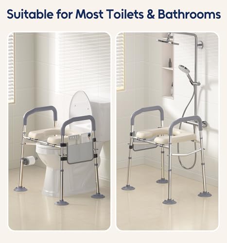 Raised Toilet Seat Risers with Handles for Seniors, White | Adjustable 7 Height & 6 Width, Fits Any Toilet, Heavy-Duty 400lbs Capacity, Soft Padded Seat,For Elderly & Handicap
