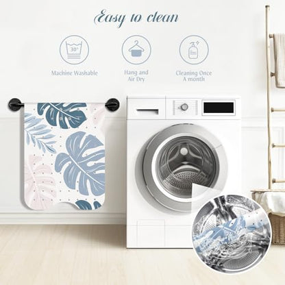 SHUCHING Blue Bath Mat for Tub Non Slip-40x16 Inch, Boho Leaves | Bathtub Mat for Women & Elderly Mold Free, Long Shower Mat for Inside Shower with Suction Cup, Machine Washable - color: Leaf