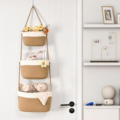 Hanging Storage Baskets, Over the Door Basket, Detachable Hanging Door Basket with 4 Hooks, Over the Door Organizer Nursery for Bedroom, Living Room