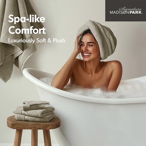 Madison Park 800GSM 100% Cotton Bathroom Bath Towel Set of 8, Beige | Long Staple, Highly Absorbent, Durable Hotel Spa Quality, Quick Dry, Double Stitched Hems, Lint Reducing, OEKO-TEX Certified - color: Beige, size: Multi-Sizes