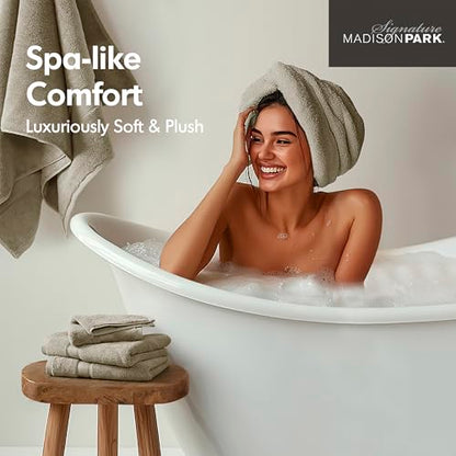 Madison Park 800GSM 100% Cotton Bathroom Bath Towel Set of 8, Beige | Long Staple, Highly Absorbent, Durable Hotel Spa Quality, Quick Dry, Double Stitched Hems, Lint Reducing, OEKO-TEX Certified - color: Beige, size: Multi-Sizes