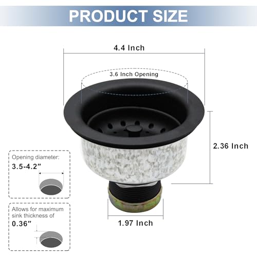 ZM Black Deep Locking Kitchen Sink Basket Strainer with Drain Stopper - style: Deep Locking-Black