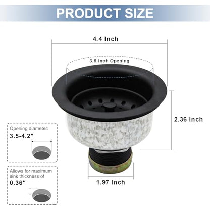 ZM Black Deep Locking Kitchen Sink Basket Strainer with Drain Stopper - style: Deep Locking-Black