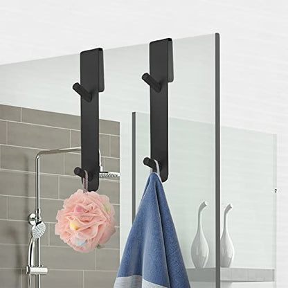 Shower Door Hook, Extended Length Frameless Shower Door Hook (7 Inch), Heavy-Duty Bathrobe Towel Stainless Steel Hook, No Drilling or Adhesive Required, 2-Pack, Black - color: Black-SXXG