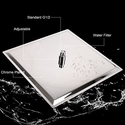 Shower Head with Extension Arm, High Pressure Square with ShowerArm, Stainless Steel Rainfall-Waterfall Full Body Coverage (16'' Shower with 20'' Arm, Chrome) - color: Chrome, size: 16'' Shower with 20'' Arm