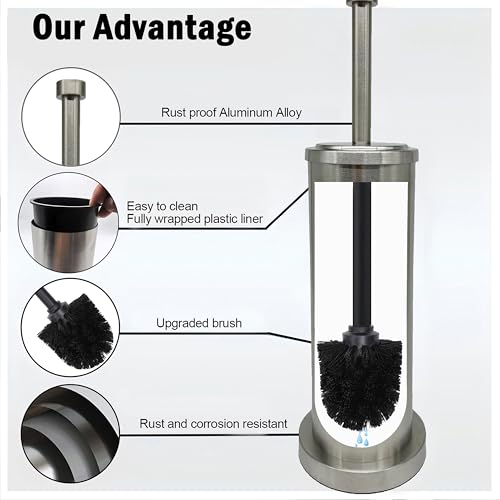 Brushed Nickel Toilet Bowl Brush with Holder, Durable Bathroom Cleaning Tool, Modern Design for Easy Toilet Maintenance, Bathroom Cleaner Brush for Efficient Cleaning and Hygiene - color: Brushed Nickel