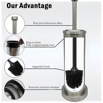 Brushed Nickel Toilet Bowl Brush with Holder, Durable Bathroom Cleaning Tool, Modern Design for Easy Toilet Maintenance, Bathroom Cleaner Brush for Efficient Cleaning and Hygiene - color: Brushed Nickel