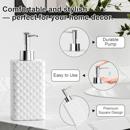 Bathroom Accessories Set Resin 6PCS, Square Toothbrush Holders Set Complete with Soap Dispenser, Vanity Tray, Tumbler, Cups and Cotton Swab Jars (White Diamond, Resin Bath 6 PCS) - color: White Diamond