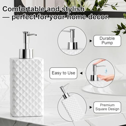 Bathroom Accessories Set Resin 6PCS, Square Toothbrush Holders Set Complete with Soap Dispenser, Vanity Tray, Tumbler, Cups and Cotton Swab Jars (White Diamond, Resin Bath 6 PCS) - color: White Diamond