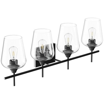 VONLUCE Bathroom Vanity Light, 4 Light Bathroom Light Fixture Over Mirror, Bathroom Wall Lamp with Clear Glass, Modern Black Vanity Lighting fixtures for Bathroom, Bedroom, Hallway | Wine Glass Shades, E26 Sockets, Easy to install, Vanity Lights for Bathr