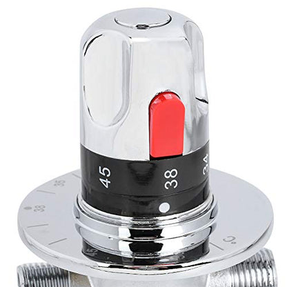 Brass Thermostatic Mixer Valve, Temperature Control Shower Valve, Wall Mounted Bath Mixer with Safety Button and Dual Filter Nets, for Home Water Heater and Shower System
