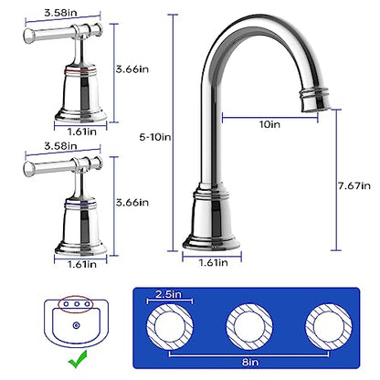 Classical 8 inch Bathroom Faucet, Bathroom faucets for Sink 3 Holes, Widespread Brushed Nickel Bathroom Faucet with Pop Up Drain and cUPC Lead-Free Hose (Chrome 1 Packs) - color: Chrome, size: 8 Inch