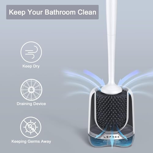 2 Pack Silicone Toilet Bowl Brush and Holder Set with Ventilated Holder, Floor Standing & Wall Mounted Toilet Scrubber - color: Gray, size: 2 Pack
