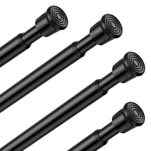 Spring Tension Curtain Rod 28-38 Inch, 4 Pack Tension Rods, Black | No Drill, PVC Anti-Slip Caps, Rust Resistant, Stylish, Cost Effective, Fits Window Kitchen Curtain Doorway Bathroom Closet - color: Black, size: 28-38 inch-4Pack
