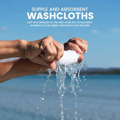 Cotton Washcloths Set - Premium Quality Face Cloths, 100% Cotton Ring Spun, Soft & Absorbent Towels for Body (24 Pack, White)