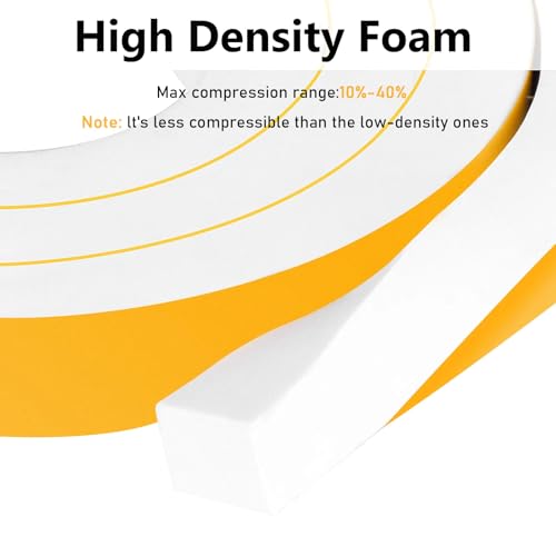 Thick Foam Seal Tape, Wide Gap Filler, Weatherproof, 1x1/2in | Strong Self-Adhesive, Blocks Drafts, Reduces Noise & Vibration, High Density Closed Cell Foam Strips, Removable, No Residue - color: White, size: 1 In x 1/2 In x 10Ft