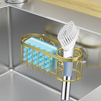 2-in-1 Sponge Holder for Kitchen Sink, Sink Caddy Kitchen Sink Organizer with 3 Suction Cups, No Drill Rustproof Sink Sponge Holder for Dish Brush, Soap & Sponge (Gold) - color: A Style-Gold