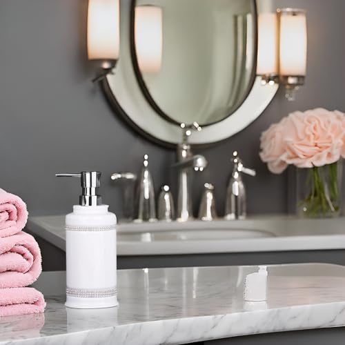 17 OZ Hand Liquid&Lotion Soap Dispenser Pump Bottle Ceramic White for Kitchen Bathroom Countertop Laundry Room Holds Dish Soap Shampoo Laundry Liquid Shower Gel (Inlaid Rhinestone) (White1) - color: White1