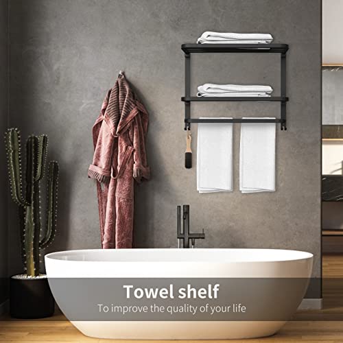 CAXIMSY 22.8Inch Towel Rack for Bathroom and Lavatory Towel Hanger with Wall Mount Towel Bars 304 Stainless Steel No Drill (Collapsible Black Towel Rack) - color: Collapsible Black Towel Rack