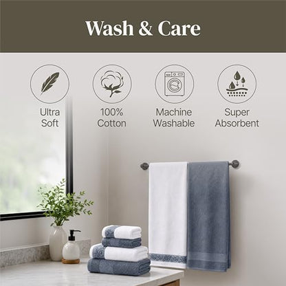Modern Threads 600 GSM 6-Piece Towel Set with Filgree Jacquard Border Blue - color: Blue, style: Jacquard Border