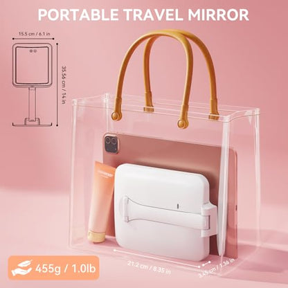 Auxmir 30X Magnifying Travel Makeup Mirror, 2000mAh Rechargeable Mirror | 3 light colors with 64 LEDs, touch dimming, compact portable foldable, adjustable height & angle, travel, 30X magnification