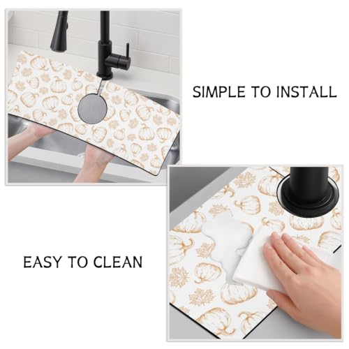 Fall Kitchen Sink Splash Guard Faucet Mat,White Maple Leaf Pumpkin Autumn Thanksgiving Faucet Non-Slip Absorbent Mat,Farmhouse Sink Splash Guard Behind Faucet for Kitchen Bathroom, 15"x5.5" - color: Drying Faucet Mat 18