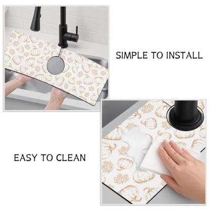Fall Kitchen Sink Splash Guard Faucet Mat,White Maple Leaf Pumpkin Autumn Thanksgiving Faucet Non-Slip Absorbent Mat,Farmhouse Sink Splash Guard Behind Faucet for Kitchen Bathroom, 15"x5.5" - color: Drying Faucet Mat 18