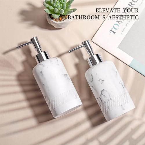 2pcs/Set Hand Soap Dispenser Sets - 10.8oz Refillable Resin Liquid Soap Dispensers with Rust-Proof Pump for Bathroom Countertop or Kitchen, Marble White - color: Marble White