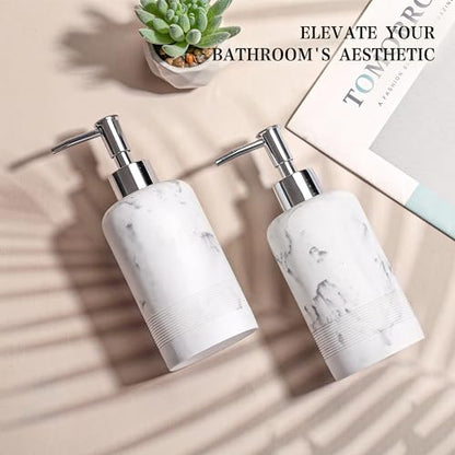 2pcs/Set Hand Soap Dispenser Sets - 10.8oz Refillable Resin Liquid Soap Dispensers with Rust-Proof Pump for Bathroom Countertop or Kitchen, Marble White - color: Marble White