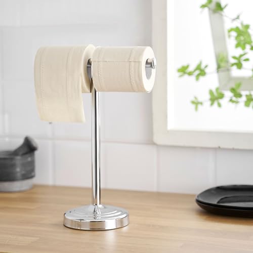 RUMOSE Polished Chrome Hand Towel Holder Stand Countertop Towel Rack | 13 Inch Bathroom Kitchen Vanity T-Shape Towel Stand Free Standing Stainless Steel Towel Bar Towel Ring - color: Polished Chrome