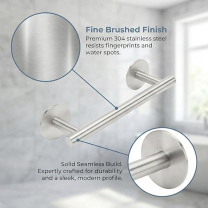 9" Self Adhesive Brushed Nickel Towel Holder, No Drill Small Bathroom Organizer, 304SS - color: Brushed Nickel, size: 9 Inch