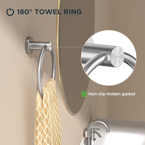 FORIOUS Towel Ring, SUS304 Stainless Steel Hand Towel Holder,Brushed Nickel | Modern Hand Towel Holder Rack Hanger Round for Bathroom Wall Mounted, Ideal for Bathroom, Kitchen, RV - color: Stainless Steel