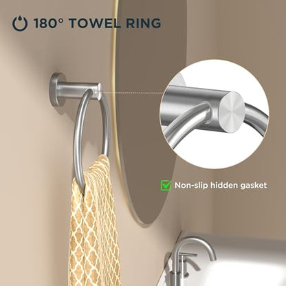 FORIOUS Towel Ring, SUS304 Stainless Steel Hand Towel Holder,Brushed Nickel | Modern Hand Towel Holder Rack Hanger Round for Bathroom Wall Mounted, Ideal for Bathroom, Kitchen, RV - color: Stainless Steel