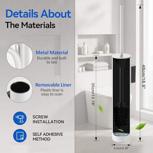 Wall Mounted WhiteToilet Brush with Holder,Durable Cleaning Toilet Bowl Brushes with Holders - color: White